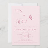 It's A Girl! Minimalism Pastel Pink Baby Shower 招待状 (正面)
