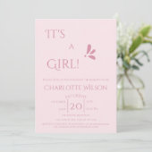 It's A Girl! Minimalism Pastel Pink Baby Shower 招待状 (スタンド正面)