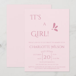 It's A Girl! Minimalism Pastel Pink Baby Shower 招待状