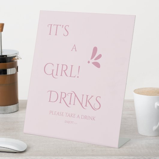 It's A Girl! Minimalism Pastel Pink Drinks 台座サイン (インサイチュ)