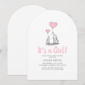 It's a Girl Minimalist Elephant Baby Shower 招待状 (正面/裏面)