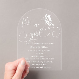 It's A Girl Modern Minimal Butterfly Baby Shower アクリル招待状