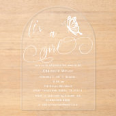 It's A Girl Modern Minimal Butterfly Baby Shower アクリル招待状 (正面)