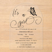 It's A Girl Modern Minimal Butterfly Baby Shower アクリル招待状 (正面)