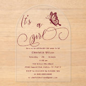 It's A Girl Modern Minimal Butterfly Baby Shower アクリル招待状 (正面)