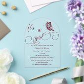 It's A Girl Modern Minimal Butterfly Baby Shower アクリル招待状 (インサイチュ (ウェディング))