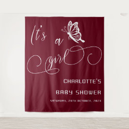 It's A Girl Modern Minimal Butterfly Baby Shower タペストリー