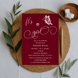 It's A Girl Modern Minimal Butterfly Baby Shower 招待状