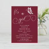 It's A Girl Modern Minimal Butterfly Baby Shower 招待状 (スタンド正面)