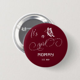It's A Girl Modern Minimal Butterfly Mommy-to-be 缶バッジ