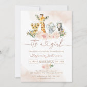 It's A Girl Party Animals Safari Baby Shower 招待状 (正面)