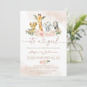 It's A Girl Party Animals Safari Baby Shower 招待状 (スタンド正面)