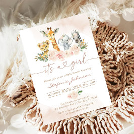 It's A Girl Party Animals Safari Baby Shower 招待状