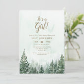Its A Girl Pine Forest Photo QRコードベビーシャワー 招待状 (スタンド正面)
