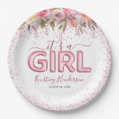 It's a Girl Pinkフローラベイビーシャワー紙プレート ペーパープレート (正面)