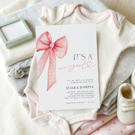 It's a Girl Pink Bow Baby Shower Invitation 招待状