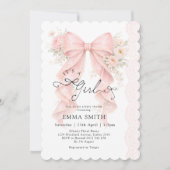It's a Girl Pink Bow Coquette Ribbon Baby Shower 招待状 (正面)