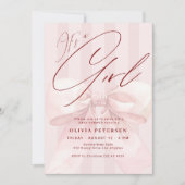 Its a girl pink bow elegant girl baby shower 招待状 (正面)