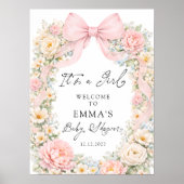 It's a Girl Pink Bow Garden Baby Shower Welcome ポスター (正面)