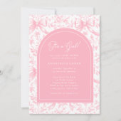 It's a Girl Pink Bow Toile Modern Baby Shower  招待状 (正面)