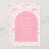 It's a Girl Pink Bow Toile Modern Baby Shower  招待状 (正面/裏面)