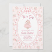 It's a Girl Pink Bunny Girl Baby Shower 招待状 (正面)