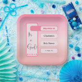 It's A Girl! Pink Gradient Cute Baby Shower ペーパープレート (パーティー)