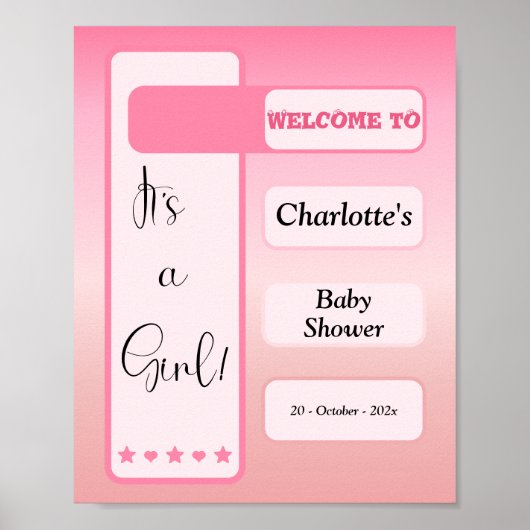 It's A Girl! Pink Gradient Cute Baby Shower ポスター (正面)