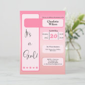 It's A Girl! Pink Gradient Cute Baby Shower 招待状 (スタンド正面)
