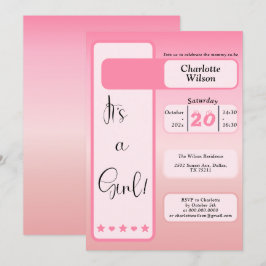 It's A Girl! Pink Gradient Cute Baby Shower 招待状