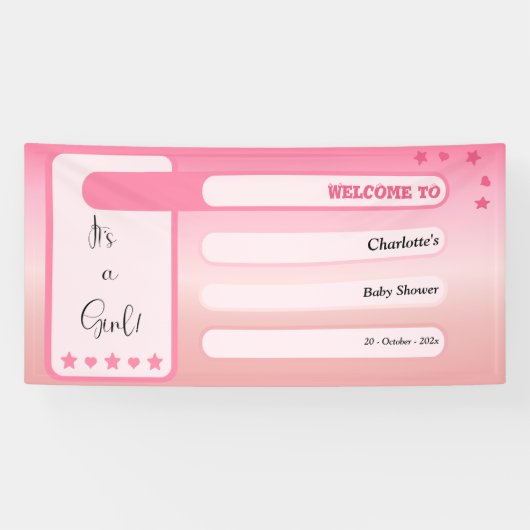 It's A Girl! Pink Gradient Cute Baby Shower 横断幕 (横)