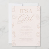 It's a Girl Pink Hand Drawn Baby Shower 招待状 (正面)