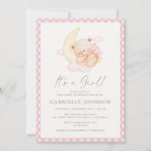It's a Girl Pink Moon Bear Baby Shower 招待状 (正面)