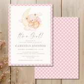 It's a Girl Pink Moon Bear Baby Shower 招待状