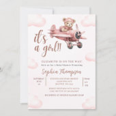 It's a Girl, Pink Teddy Bear Baby Shower Girl 招待状 (正面)