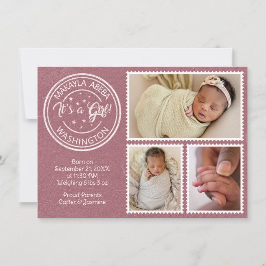 It's a Girl! Postage Stamps 案内状 (正面)