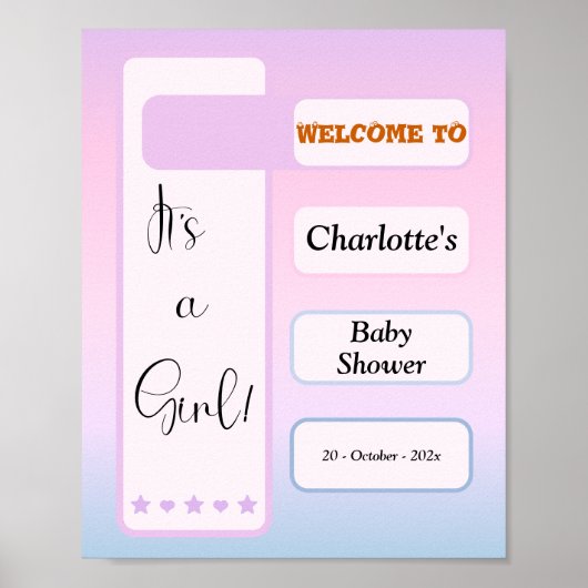 It's A Girl! Purple Gradient Cute Baby Shower ポスター (正面)