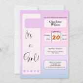 It's A Girl! Purple Gradient Cute Baby Shower 招待状 (正面)