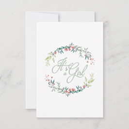 It's a Girl Quote in Pink Green on Floral Wreath 招待状