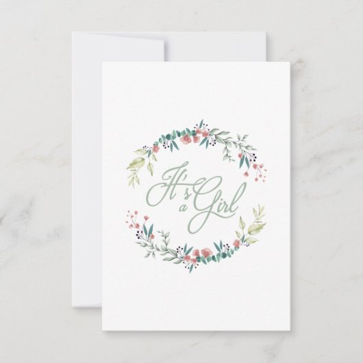 It's a Girl Quote in Pink Green on Floral Wreath 招待状 (正面)