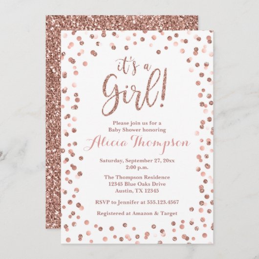 It's a Girl Rose Gold Baby Shower Invitation 招待状 (正面/裏面)