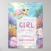 It's a Girl Sea Turtle Baby Shower Welcome ポスター (正面)