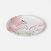 It's a Girl Soft Blush Pink Flowers  ペーパープレート (アングル)