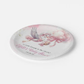 It's a Girl Stork & Pink Cloud Baby Shower ペーパープレート (アングル)