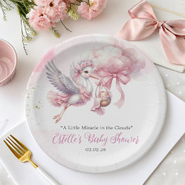 It's a Girl Stork & Pink Cloud Baby Shower ペーパープレート