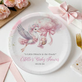 It's a Girl Stork & Pink Cloud Baby Shower ペーパープレート
