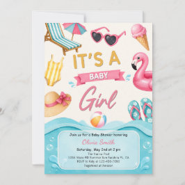 It's A Girl Summer Pool Baby Shower Party 招待状