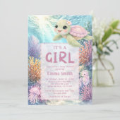 It's a Girl Under the Sea Turtle Girl Baby Shower 招待状 (スタンド正面)