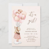 Its a Girl Water Color赤ちゃんシャワー&バルーン飛んでいる|過去記事 招待状 (正面)