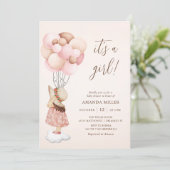 Its a Girl Water Color赤ちゃんシャワー&バルーン飛んでいる|過去記事 招待状 (スタンド正面)